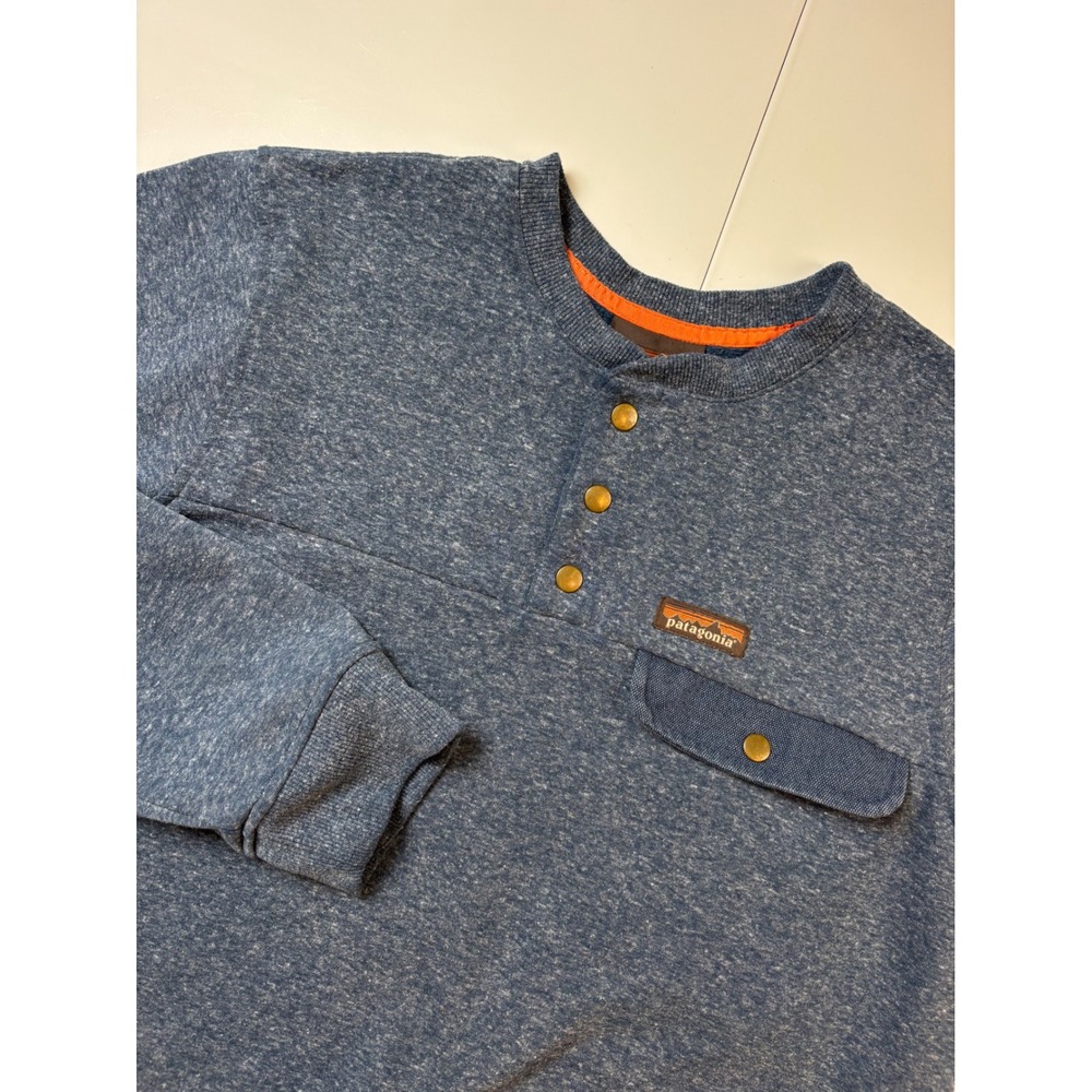 Patagonia Women's Hemp Sweatshirt Large Blue Snap-T Pullover Workwear